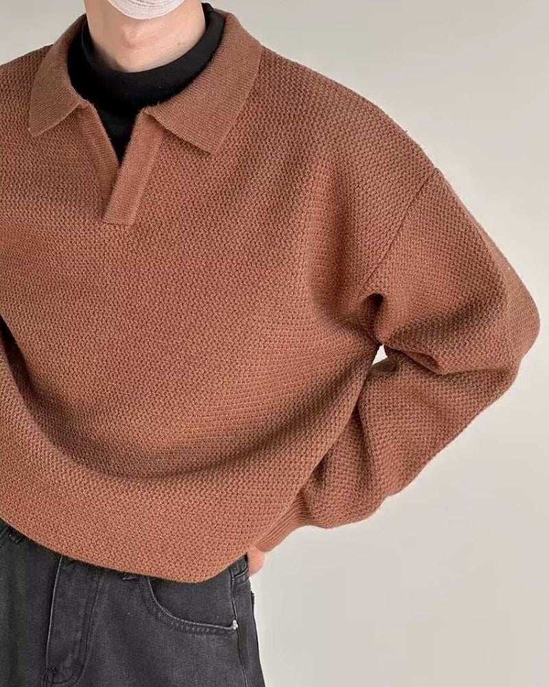 Textured Knit Polo Sweater