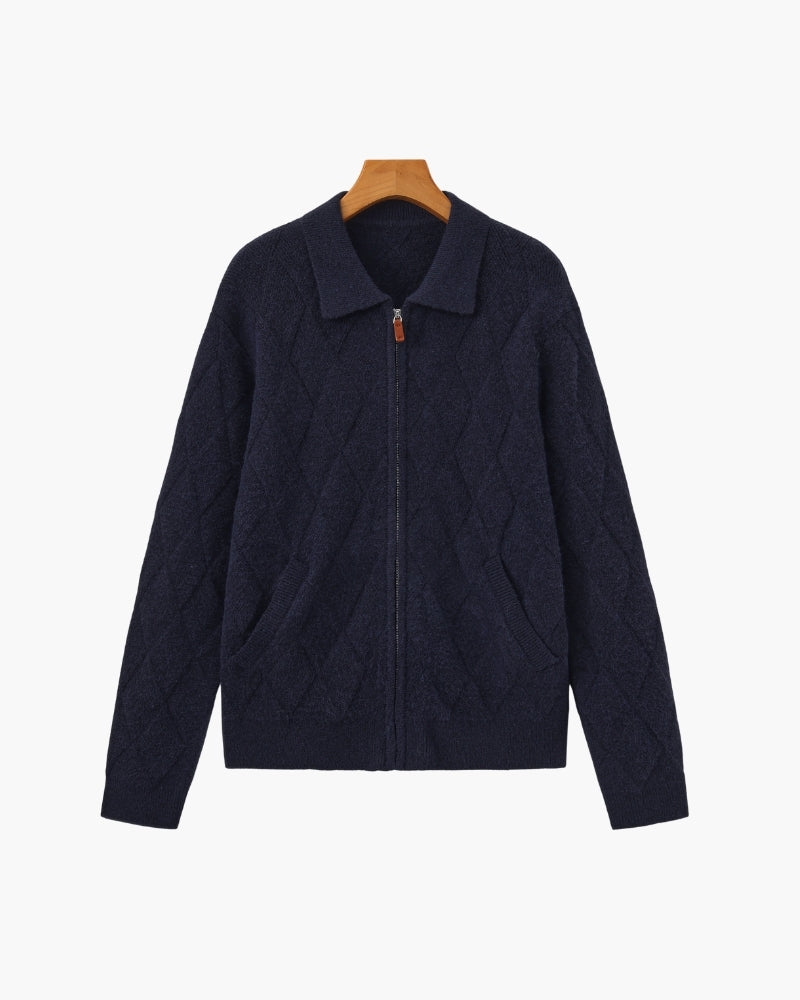Heritage Diamond Knit Zip Cardigan